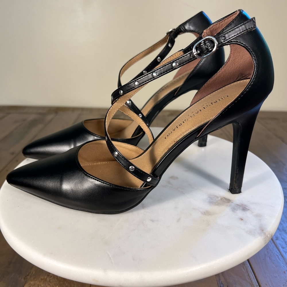 Christian Siriano black studded high heel pumps